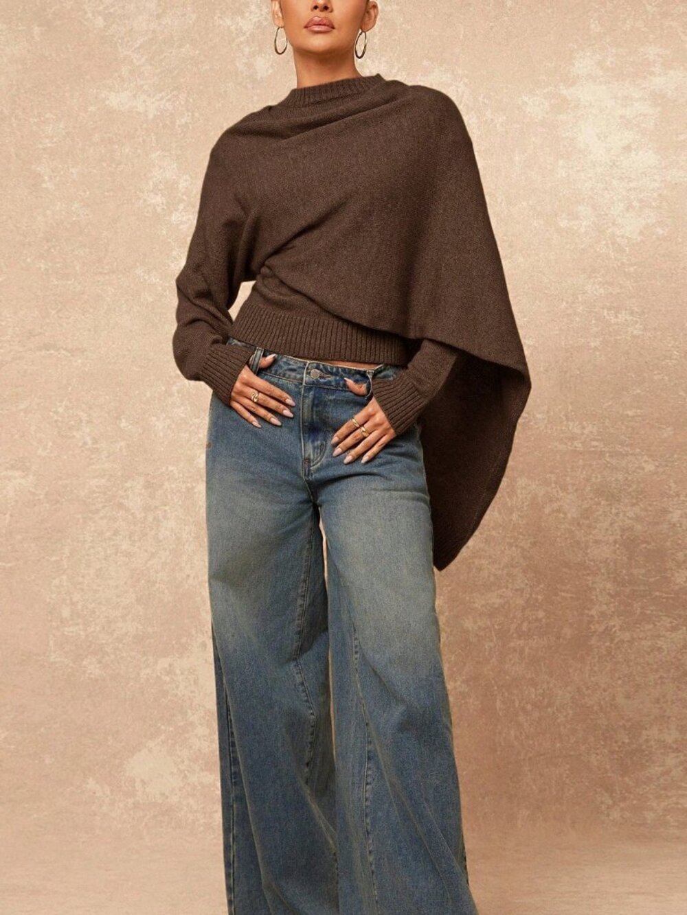 Coffee Brown Women's Elegant Dark Turtleneck Office Sweater - Picture 4 of 8